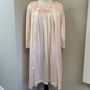 Vintage Gilead Peignoir Set Nightgown Slip & Robe Pink Lace Lingerie 2pc Small